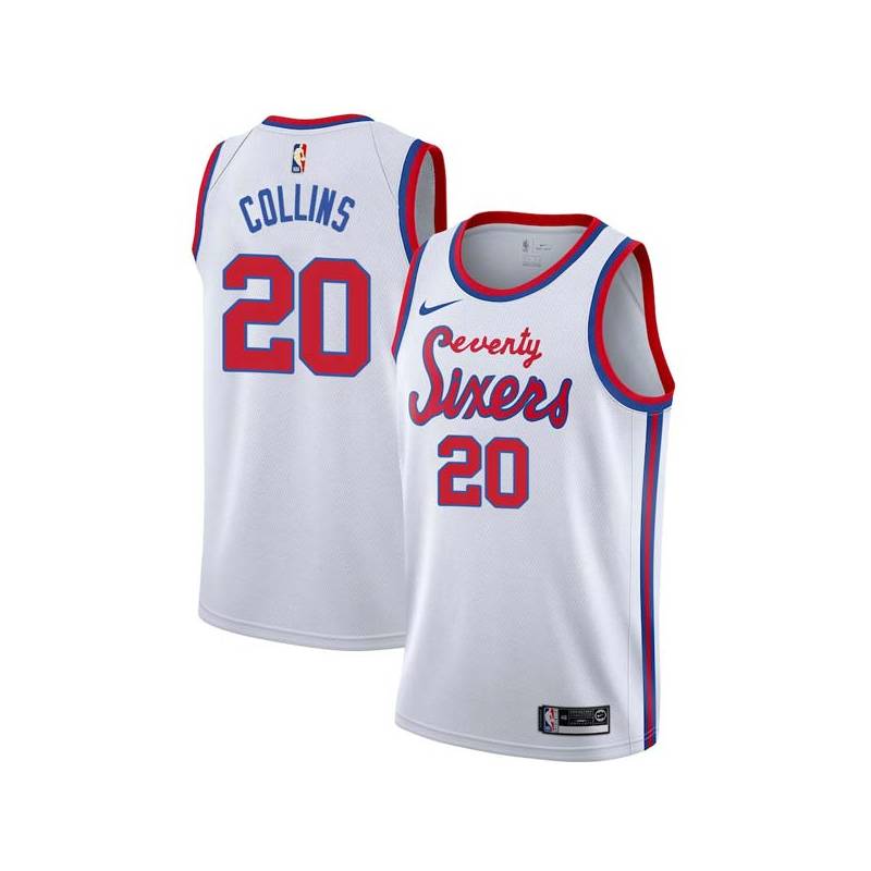 White Classic Doug Collins Twill Basketball Jersey -76ers #20 Collins Twill Jerseys, FREE SHIPPING