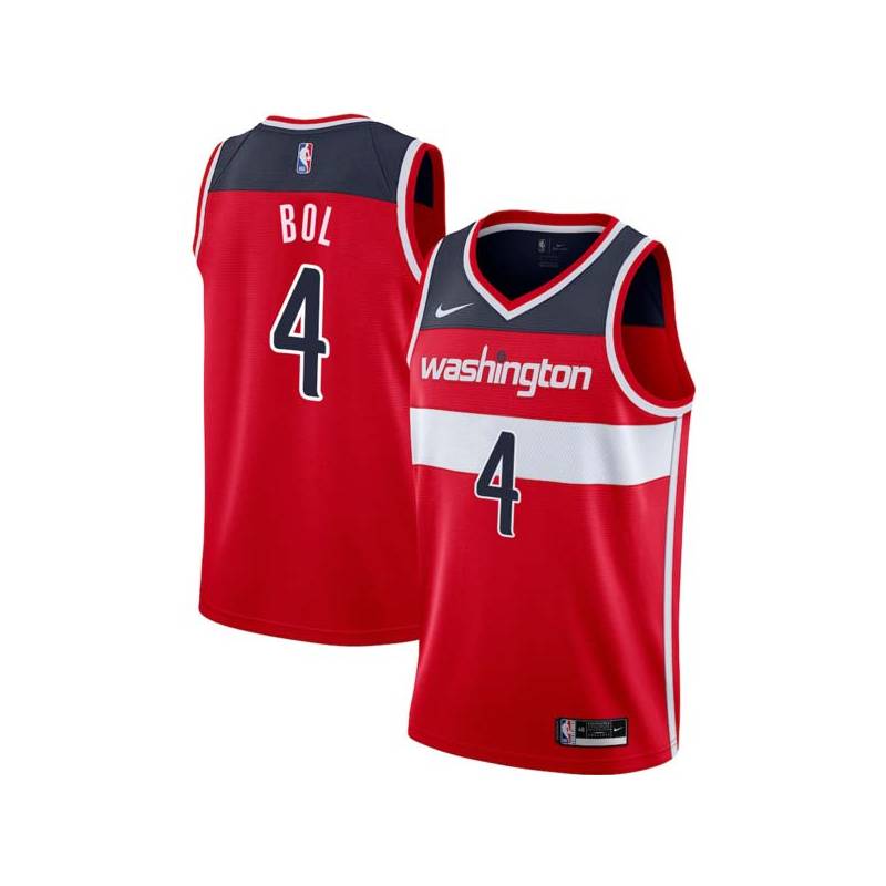 Red Manute Bol Twill Basketball Jersey -Wizards #4 Bol Twill Jerseys, FREE SHIPPING