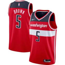 Red Kwame Brown Twill Basketball Jersey -Wizards #5 Brown Twill Jerseys, FREE SHIPPING