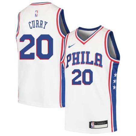 White Michael Curry Twill Basketball Jersey -76ers #20 Curry Twill Jerseys, FREE SHIPPING