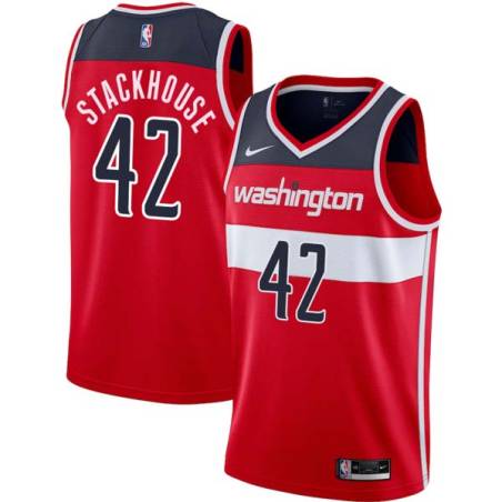 Red Jerry Stackhouse Twill Basketball Jersey -Wizards #42 Stackhouse Twill Jerseys, FREE SHIPPING