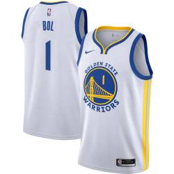 White Manute Bol Twill Basketball Jersey -Warriors #1 Bol Twill Jerseys, FREE SHIPPING