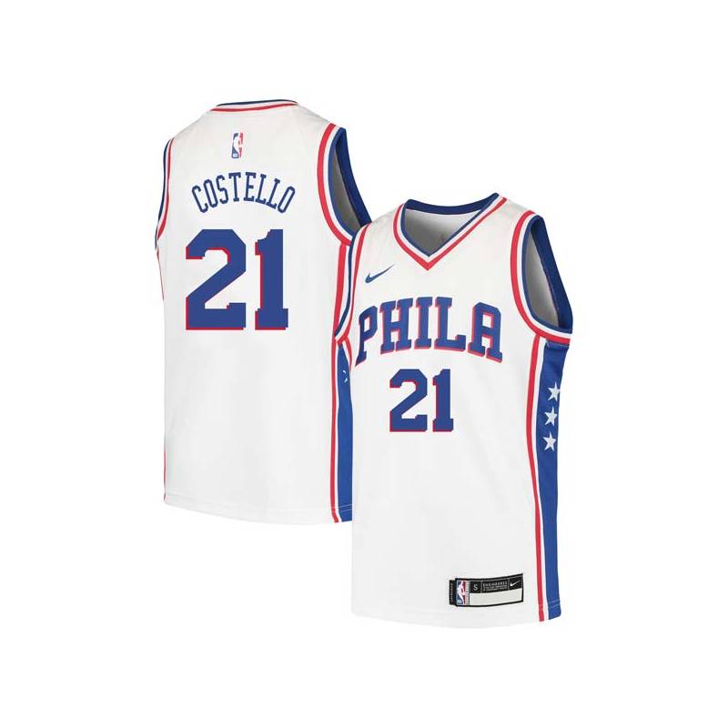 White Larry Costello Twill Basketball Jersey -76ers #21 Costello Twill Jerseys, FREE SHIPPING