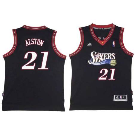 Black Throwback Derrick Alston Twill Basketball Jersey -76ers #21 Alston Twill Jerseys, FREE SHIPPING