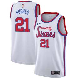 White Classic Larry Hughes Twill Basketball Jersey -76ers #21 Hughes Twill Jerseys, FREE SHIPPING