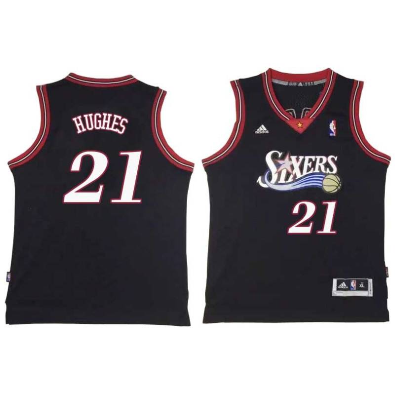 Black Throwback Larry Hughes Twill Basketball Jersey -76ers #21 Hughes Twill Jerseys, FREE SHIPPING