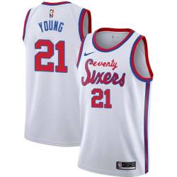 White Classic Thaddeus Young Twill Basketball Jersey -76ers #21 Young Twill Jerseys, FREE SHIPPING