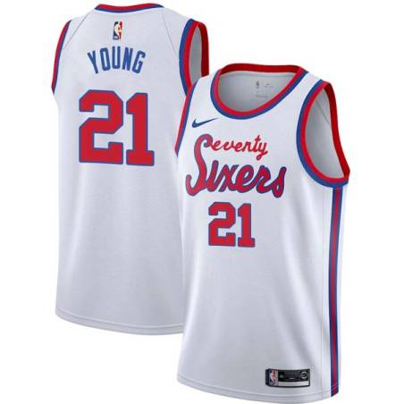 White Classic Thaddeus Young Twill Basketball Jersey -76ers #21 Young Twill Jerseys, FREE SHIPPING