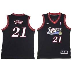 Black Throwback Thaddeus Young Twill Basketball Jersey -76ers #21 Young Twill Jerseys, FREE SHIPPING