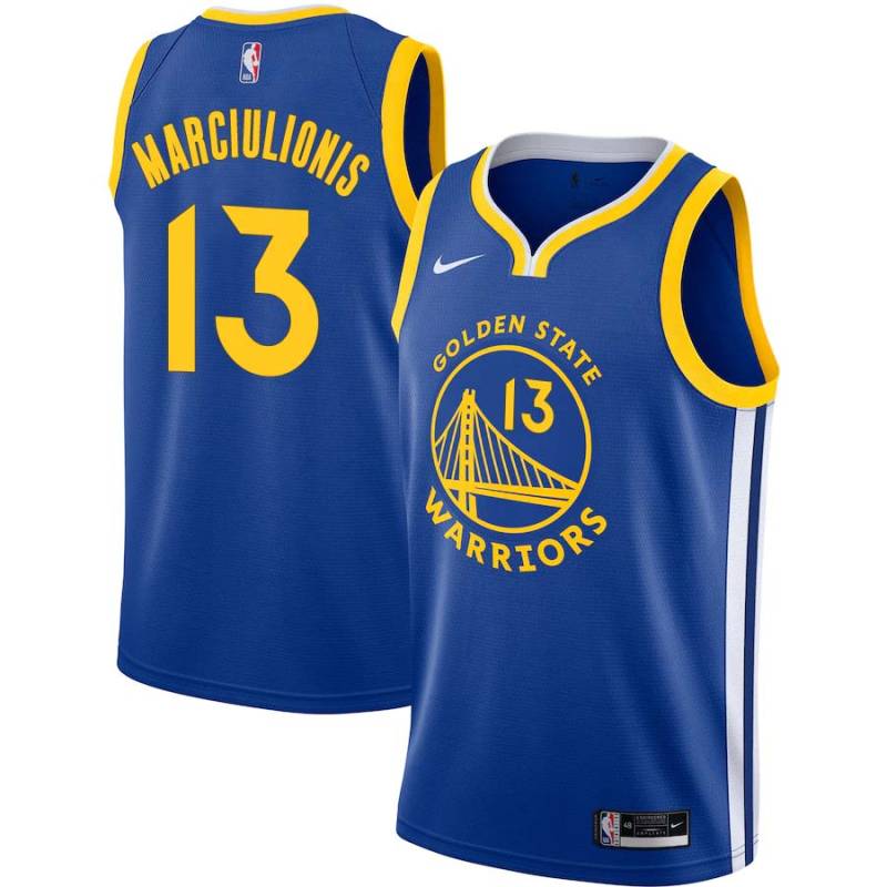 Blue Sarunas Marciulionis Twill Basketball Jersey -Warriors #13 Marciulionis Twill Jerseys, FREE SHIPPING