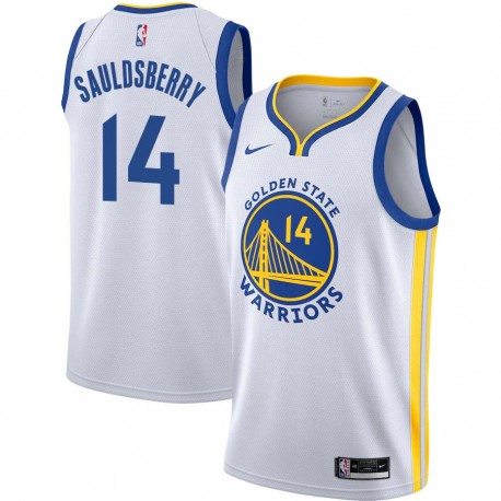 White Woody Sauldsberry Twill Basketball Jersey -Warriors #14 Sauldsberry Twill Jerseys, FREE SHIPPING