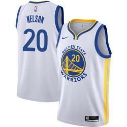 White DeMarcus Nelson Twill Basketball Jersey -Warriors #20 Nelson Twill Jerseys, FREE SHIPPING