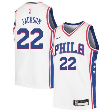 White Jim Jackson Twill Basketball Jersey -76ers #22 Jackson Twill Jerseys, FREE SHIPPING