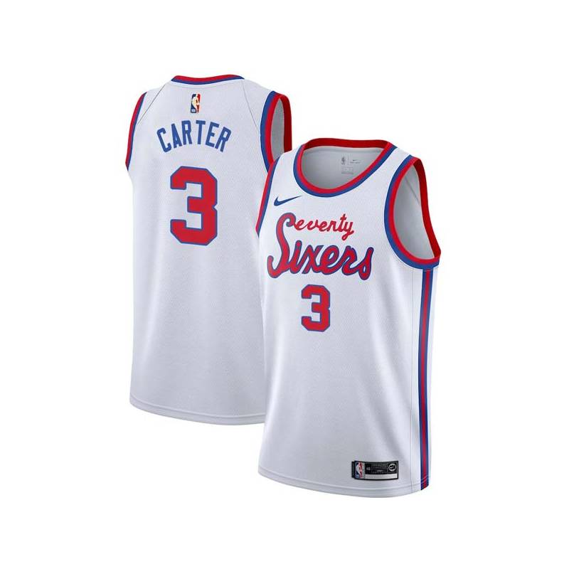 White Classic Fred Carter Twill Basketball Jersey -76ers #3 Carter Twill Jerseys, FREE SHIPPING