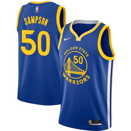 Blue Ralph Sampson Twill Basketball Jersey -Warriors #50 Sampson Twill Jerseys, FREE SHIPPING