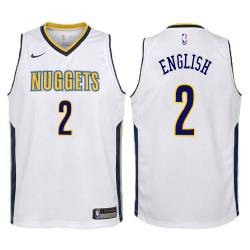 White Alex English Nuggets #2 Twill Basketball Jersey