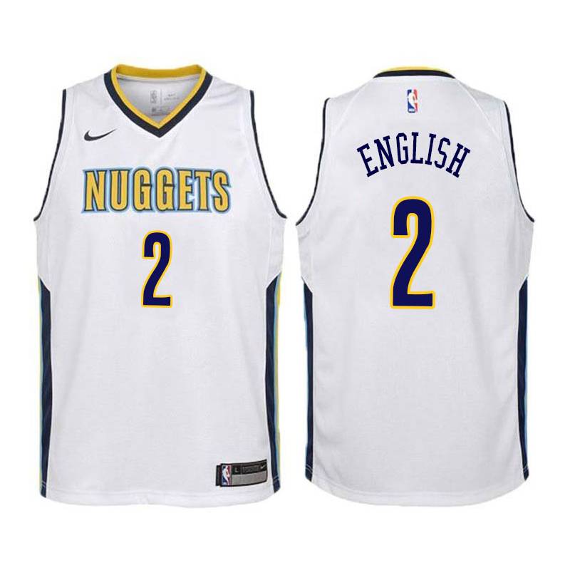 White Alex English Nuggets #2 Twill Basketball Jersey