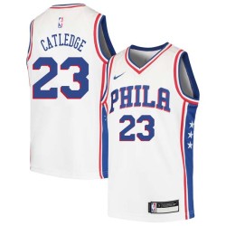 White Terry Catledge Twill Basketball Jersey -76ers #23 Catledge Twill Jerseys, FREE SHIPPING