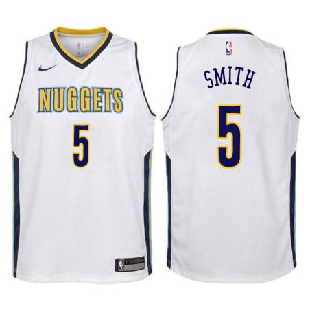 White Robert Smith Nuggets #5 Twill Basketball Jersey