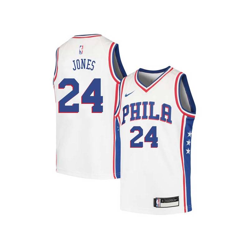 White Wali Jones Twill Basketball Jersey -76ers #24 Jones Twill Jerseys, FREE SHIPPING