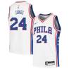 White Wali Jones Twill Basketball Jersey -76ers #24 Jones Twill Jerseys, FREE SHIPPING