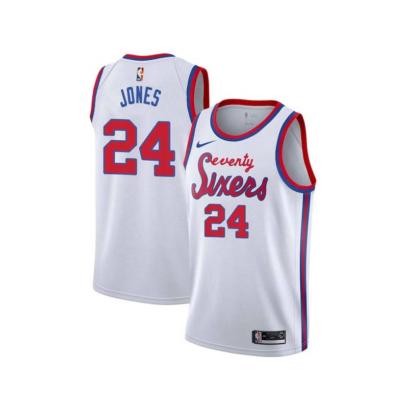 White Classic Wali Jones Twill Basketball Jersey -76ers #24 Jones Twill Jerseys, FREE SHIPPING