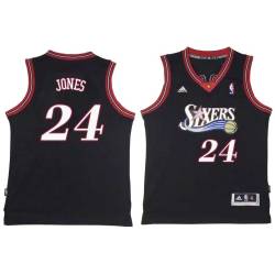 Black Throwback Wali Jones Twill Basketball Jersey -76ers #24 Jones Twill Jerseys, FREE SHIPPING