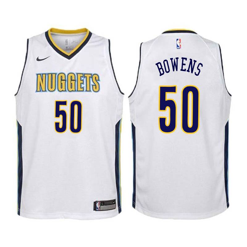 White Tommie Bowens Nuggets #50 Twill Basketball Jersey