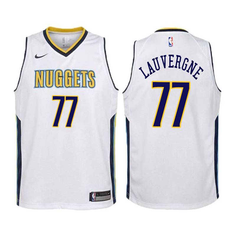 White Joffrey Lauvergne Nuggets #77 Twill Basketball Jersey