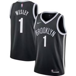 Black David Wesley Nets #1 Twill Basketball Jersey FREE SHIPPING