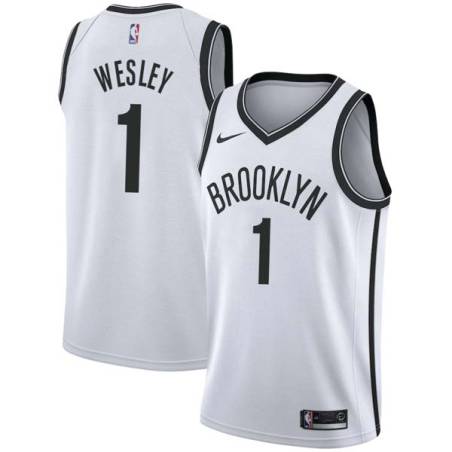 White David Wesley Nets #1 Twill Basketball Jersey FREE SHIPPING