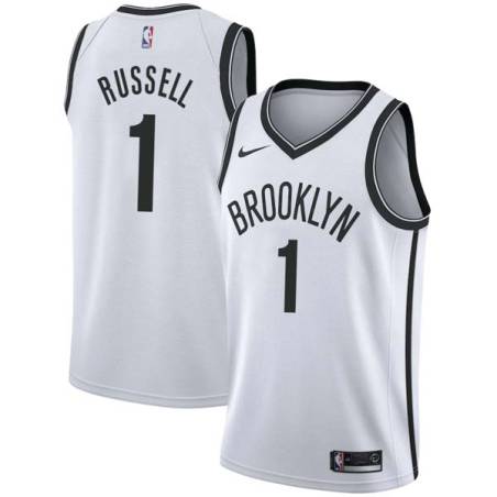 White D'Angelo Russell Nets #1 Twill Basketball Jersey FREE SHIPPING