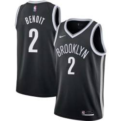 Black David Benoit Nets #2 Twill Basketball Jersey FREE SHIPPING