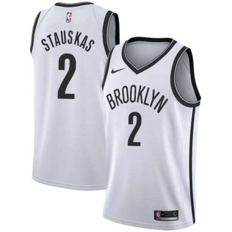 White Nik Stauskas Nets #2 Twill Basketball Jersey FREE SHIPPING