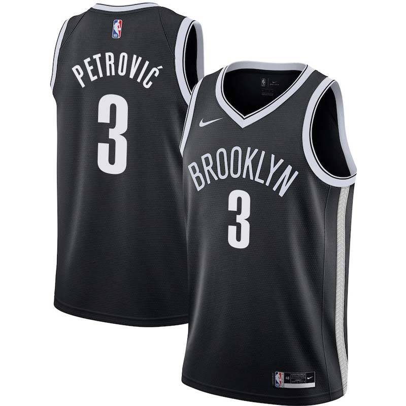Black Drazen Petrovic Nets #3 Twill Basketball Jersey FREE SHIPPING
