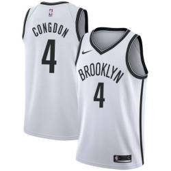 White Jeffrey Congdon Nets #4 Twill Basketball Jersey FREE SHIPPING