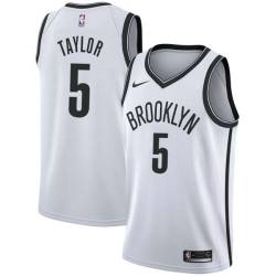White Ronald Taylor Nets #5 Twill Basketball Jersey FREE SHIPPING