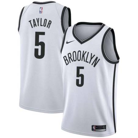 White Ronald Taylor Nets #5 Twill Basketball Jersey FREE SHIPPING
