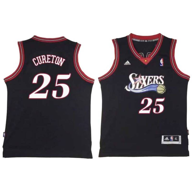 Black Throwback Earl Cureton Twill Basketball Jersey -76ers #25 Cureton Twill Jerseys, FREE SHIPPING