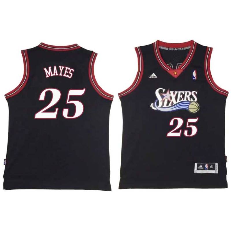 Black Throwback Tharon Mayes Twill Basketball Jersey -76ers #25 Mayes Twill Jerseys, FREE SHIPPING