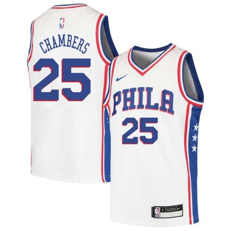 White Tom Chambers Twill Basketball Jersey -76ers #25 Chambers Twill Jerseys, FREE SHIPPING