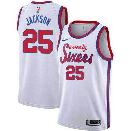 White Classic Marc Jackson Twill Basketball Jersey -76ers #25 Jackson Twill Jerseys, FREE SHIPPING