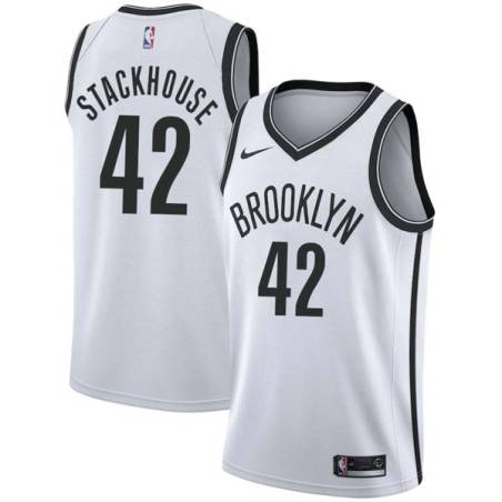 White Jerry Stackhouse Nets #42 Twill Basketball Jersey FREE SHIPPING