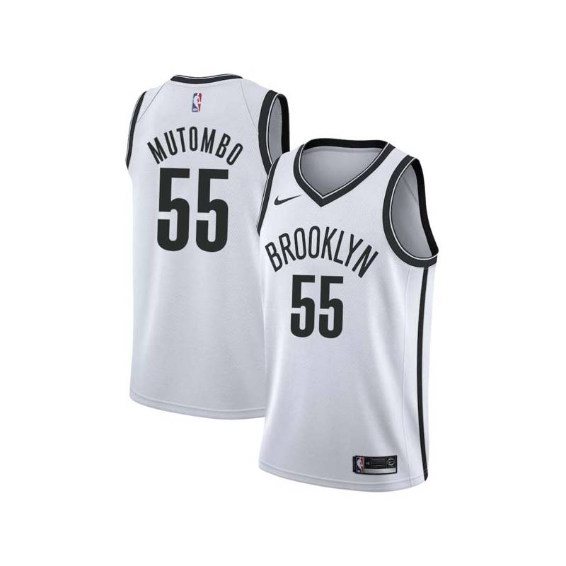White Dikembe Mutombo Nets #55 Twill Basketball Jersey FREE SHIPPING