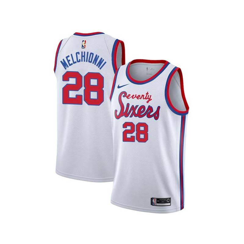 White Classic Bill Melchionni Twill Basketball Jersey -76ers #28 Melchionni Twill Jerseys, FREE SHIPPING