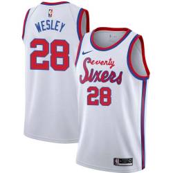 White Classic Walt Wesley Twill Basketball Jersey -76ers #28 Wesley Twill Jerseys, FREE SHIPPING