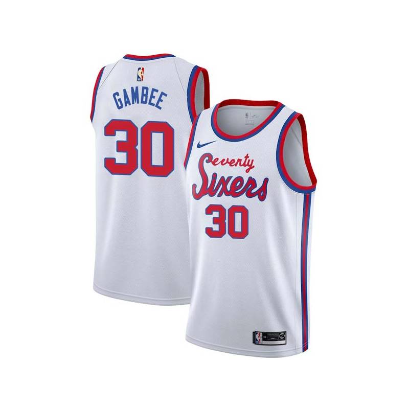 White Classic Dave Gambee Twill Basketball Jersey -76ers #30 Gambee Twill Jerseys, FREE SHIPPING