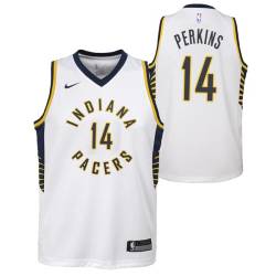 White Sam Perkins Pacers #14 Twill Basketball Jersey FREE SHIPPING