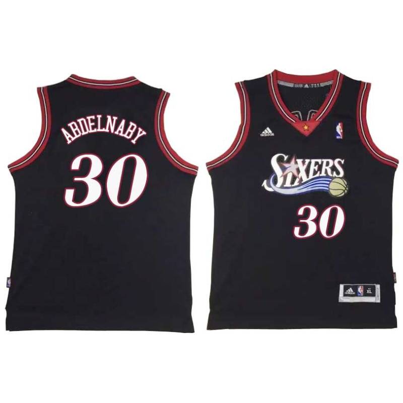 Black Throwback Alaa Abdelnaby Twill Basketball Jersey -76ers #30 Abdelnaby Twill Jerseys, FREE SHIPPING