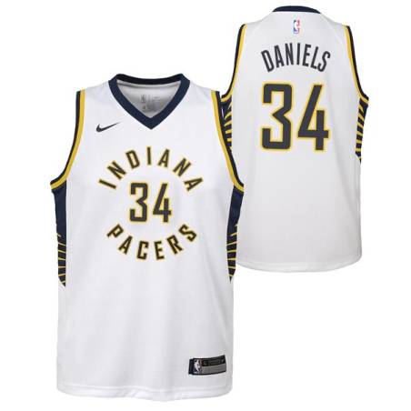 White Mel Daniels Pacers #34 Twill Basketball Jersey FREE SHIPPING